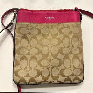 Pink/Tan Canvas Coach CrossBody/Wristlist